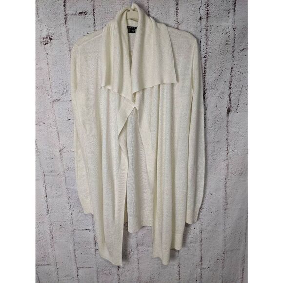 Theory Sweater Off White Ivory Linen Blend Knit Open Front Cardigan Lightweight‎ - Picture 1 of 7